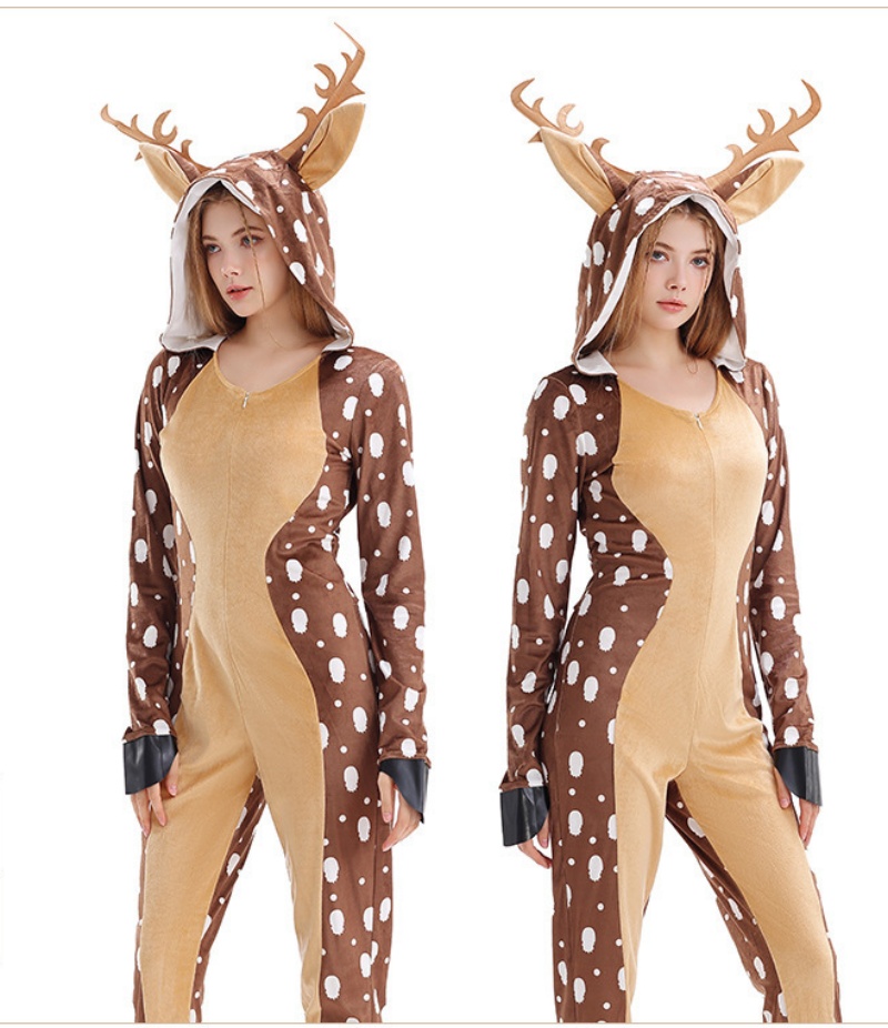 Adult Reindeer Hooded Cosplay Jumpsuit Carnival Party Outfits Animal Costume